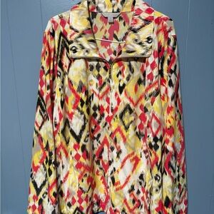 Laura Ashley Red and Yellow Geometric Button Down Shirt